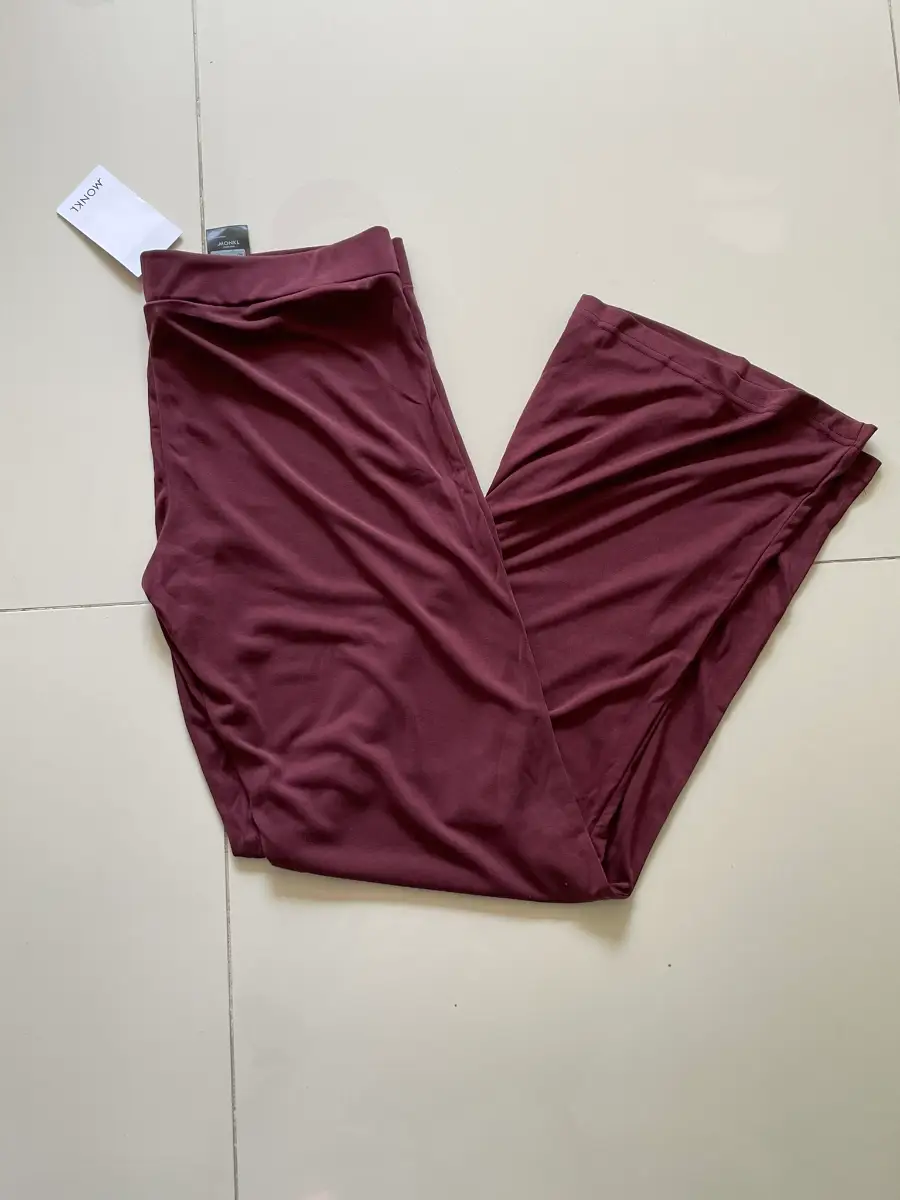 NEW Monki Burgundy Wide Leg Trousers, Elastic Waist, Size L