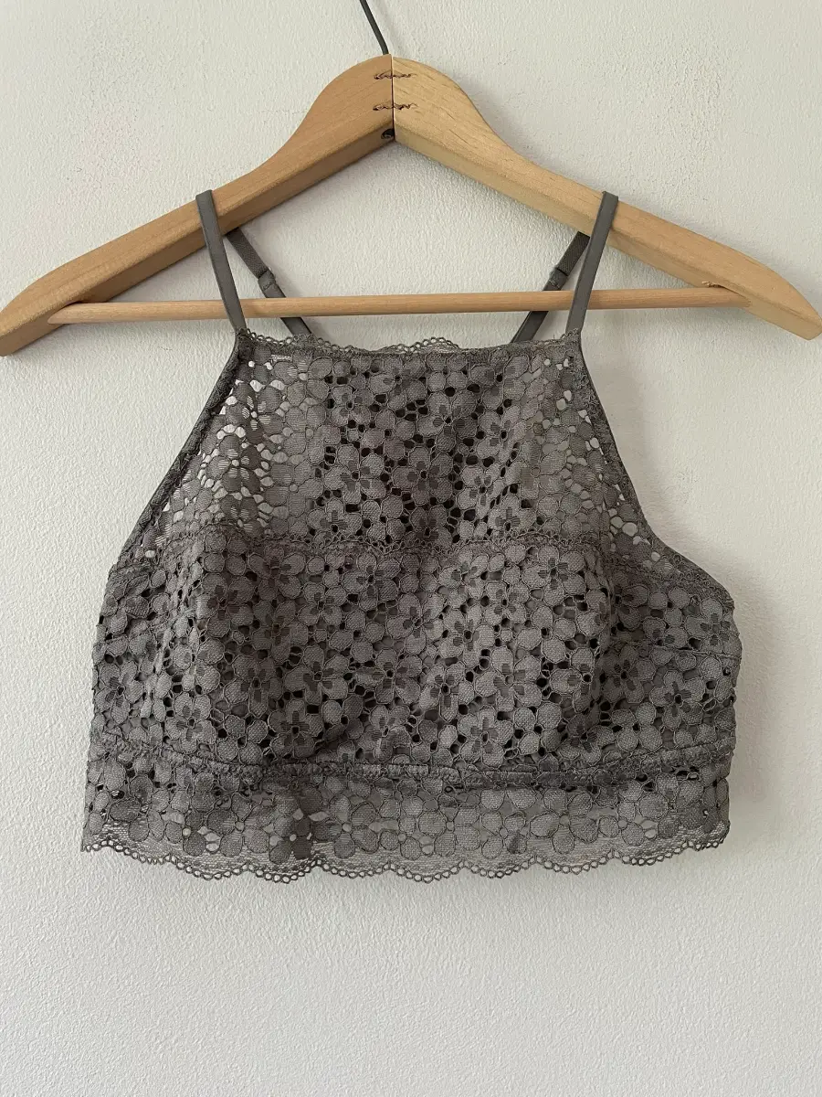 Aerie Grey Lace High Neck Crop Top, Lined, Adjustable Strap, Size M