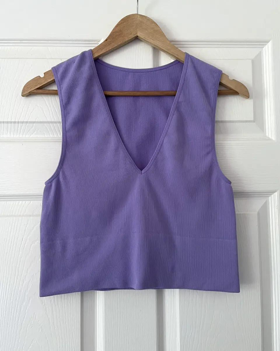Primark Purple V Neck Ribbed Sleeveless Crop Top, Size XL
