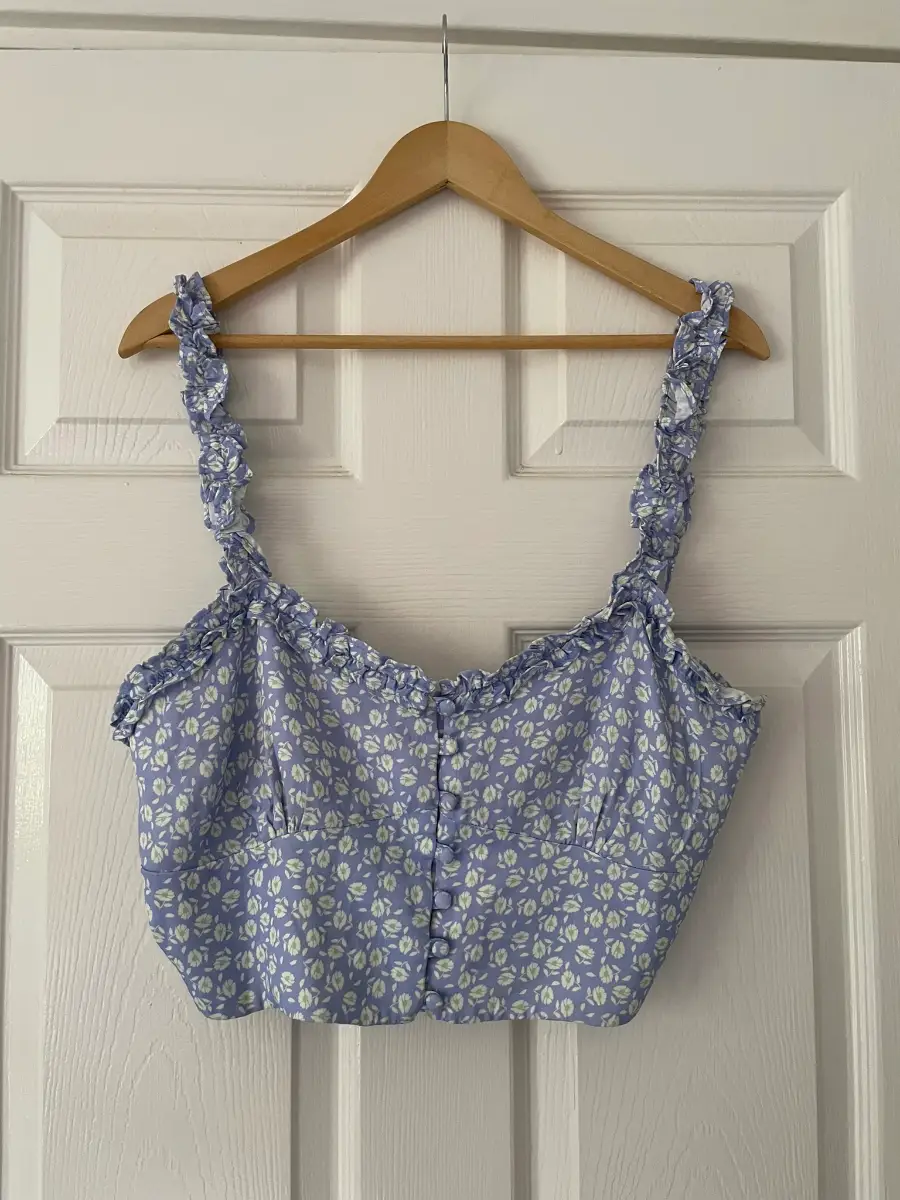Zara Purple & White Floral Satin Crop Top, Size XL, Summer, Festival