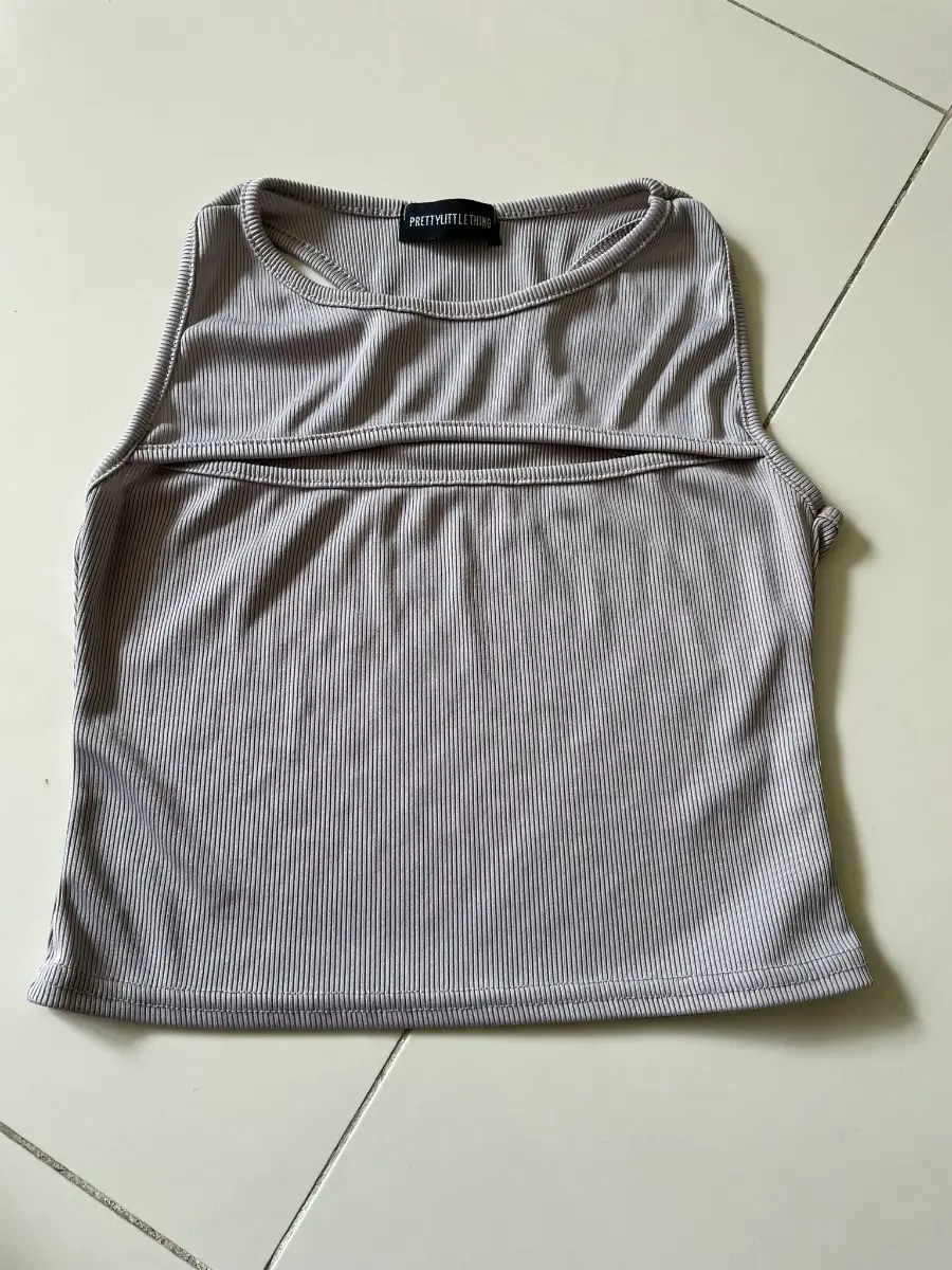 Pretty Little Thing PLT Grey Cut Out Sleeveless Ribbed Crop Top, Size 10