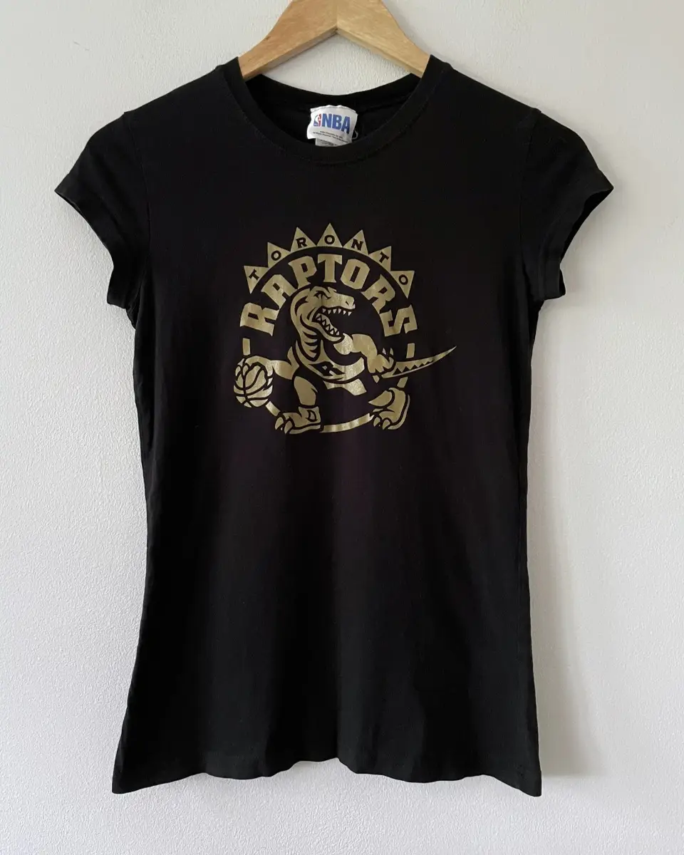NBA Black and Gold Toronto Raptors Baby Tee T-Shirt, 100% Cotton, Size M