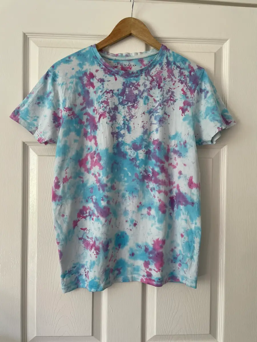 Primark Blue & Pink Tie Dye Short Sleeve Slim Fit T-Shirt, Cotton Blend, Size M