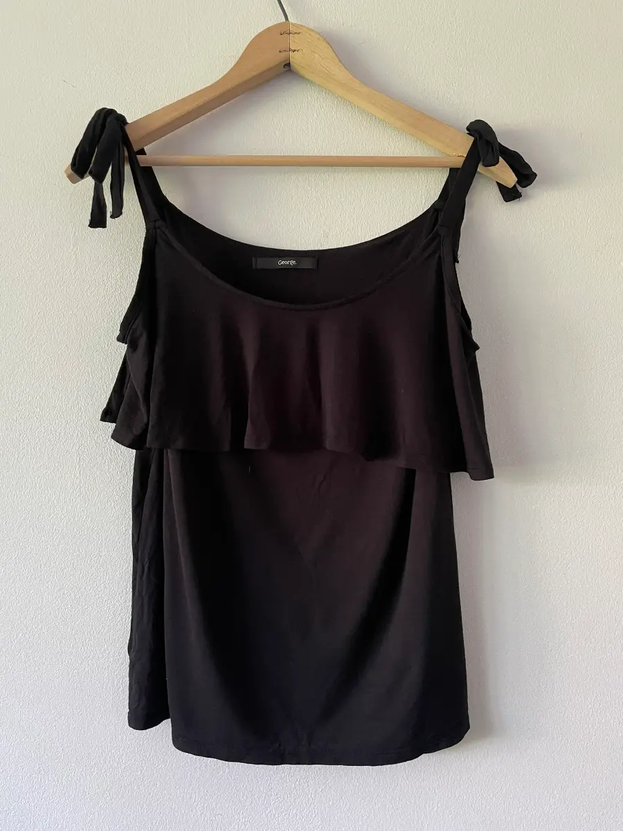 George Black Tie Sleeve Double Layered Vest Top, Size 8