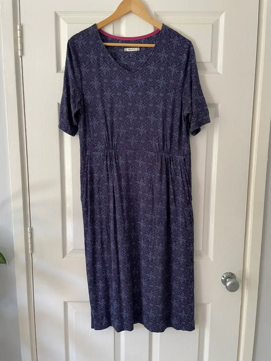 White Stuff Blue Floral Short Sleeve Maxi Dress, Pockets, Size 18