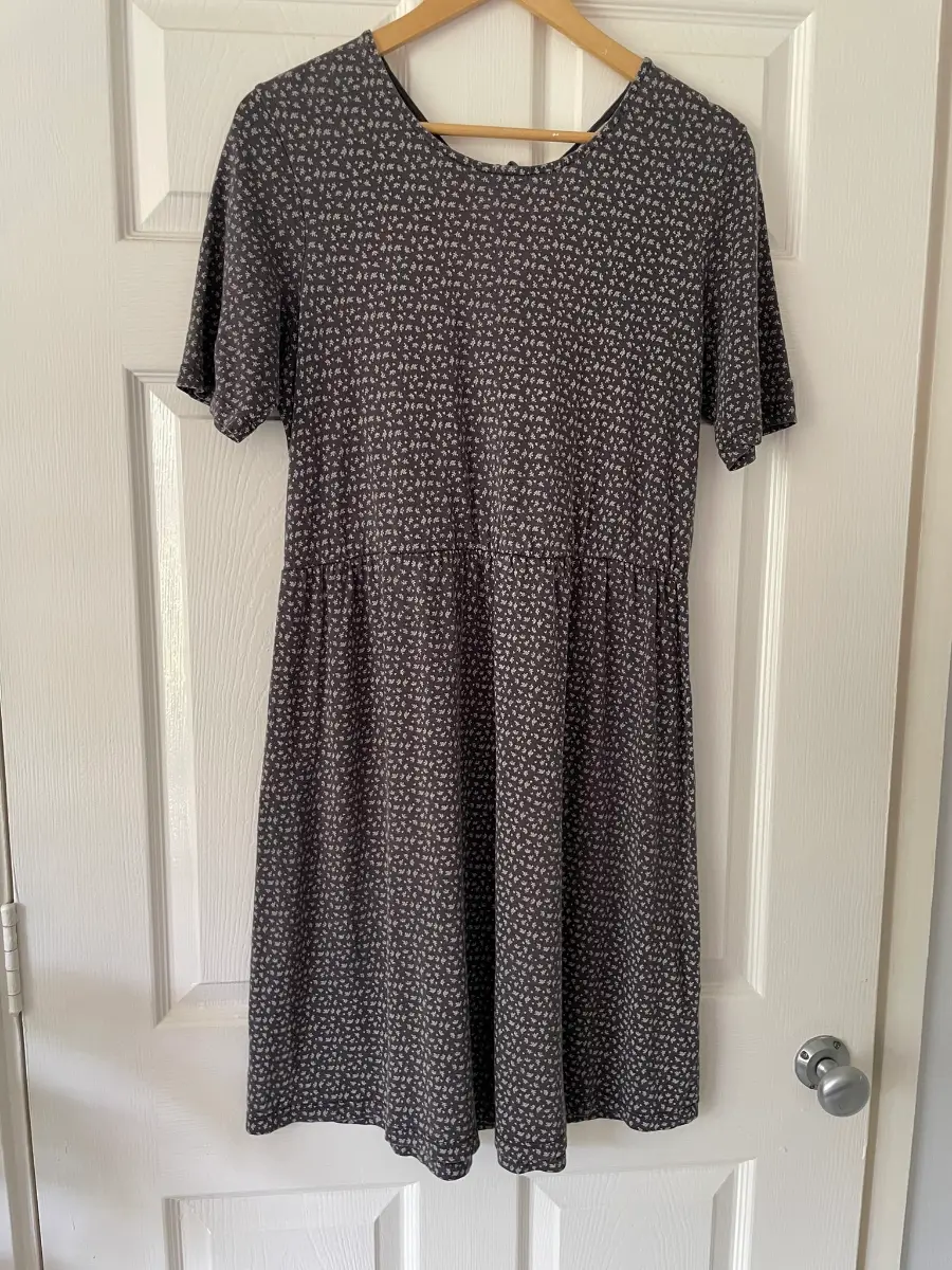FatFace Grey and White Floral A Line Dress, Tie Back, Cotton, Size 10
