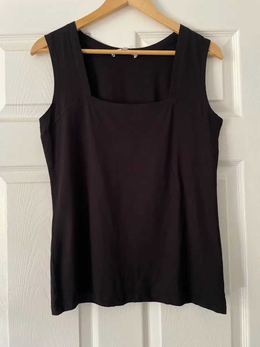 Y2K Vintage Lakeland Black Square Neck Wide Strap Vest Top, Size 14