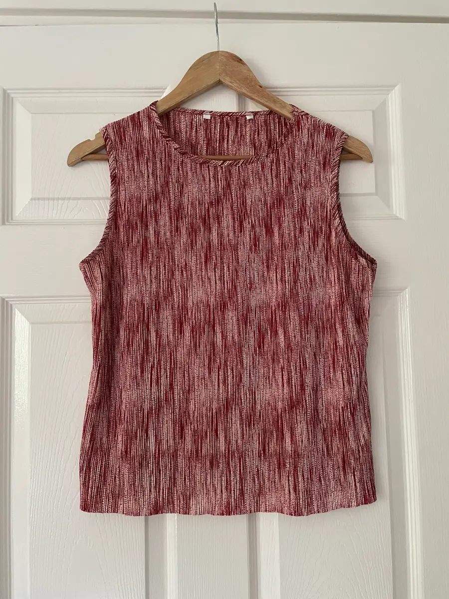 Y2K E-vie Red & Cream Plisse Tank Top, Size 14