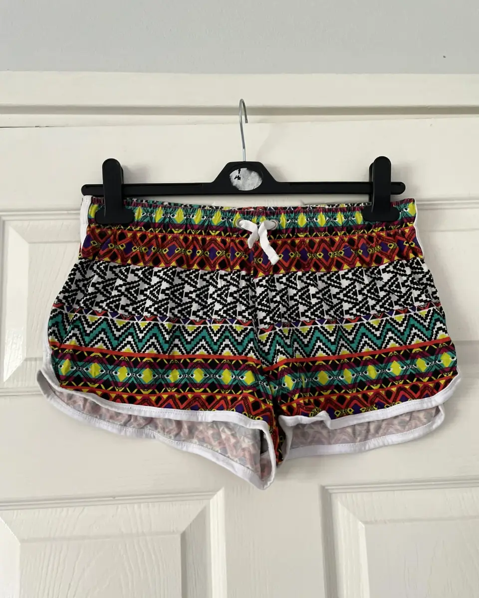 Primark Multicoloured Aztec Shorts, Elastic Waist, 100% Cotton, Size 12