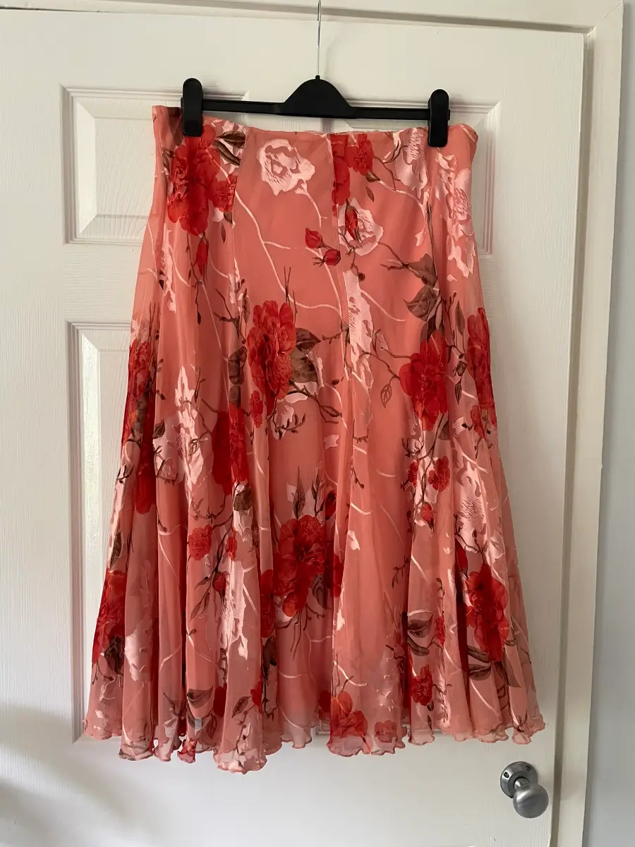 Y2K Pink Velvet A Line Floral Midi Skirt, Lined, Size 22, Whimsy, Cottagecore