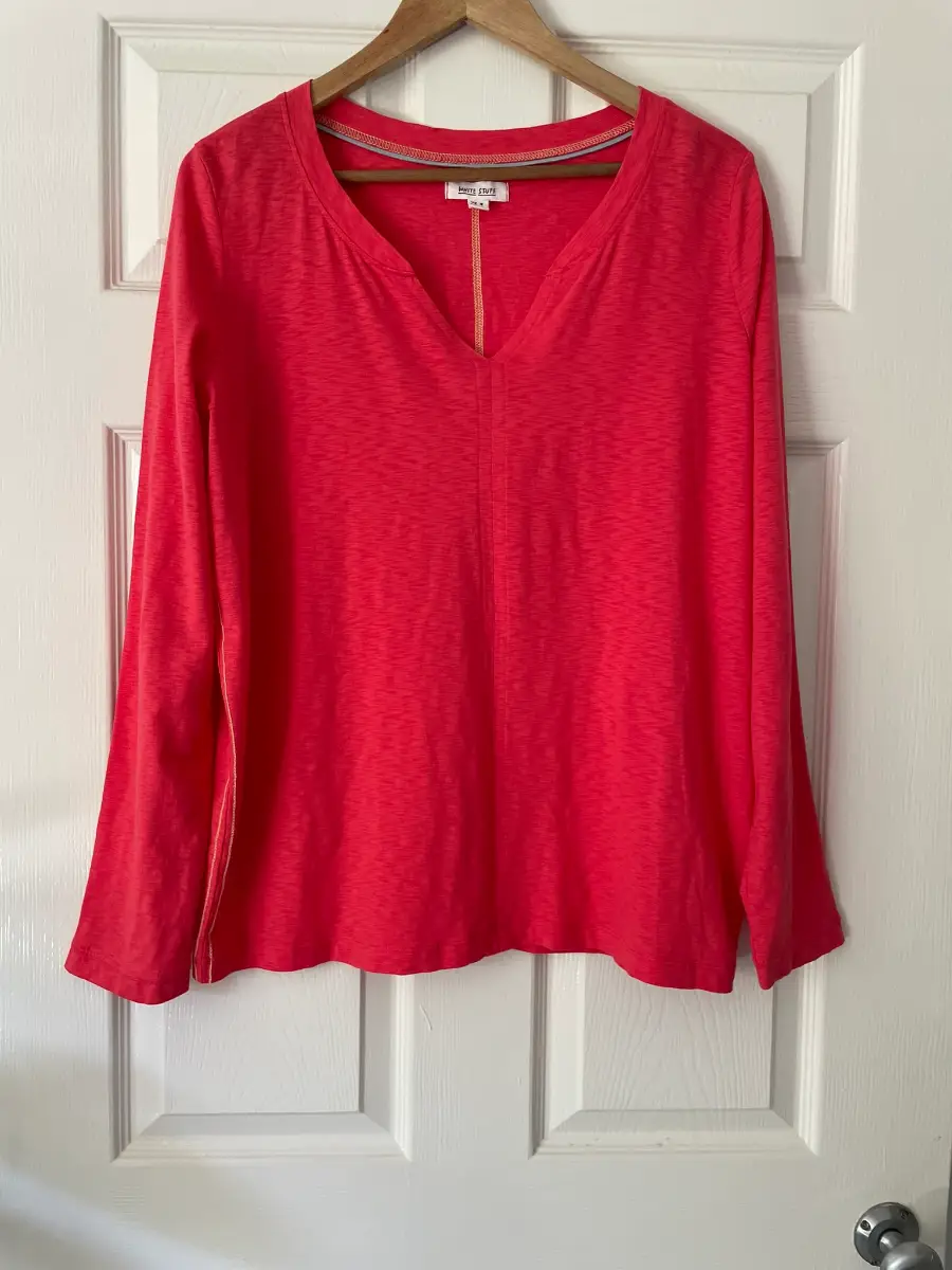 White Stuff Pink Long Sleeve Notch Neckline Top, 100% Cotton, Size 18
