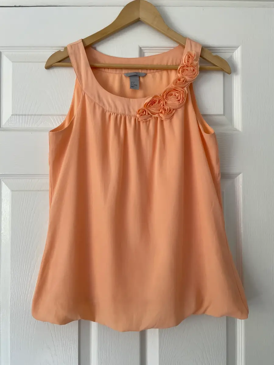 Y2K Vintage H&M Orange 3D Flower Sleeveless Bubble Hem Top, Size 12