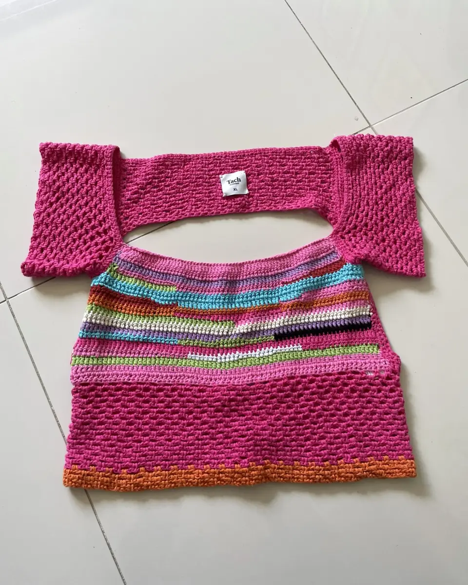 Tach Pink Multicoloured Crochet Backless Top Cotton Size XL/16, Festival