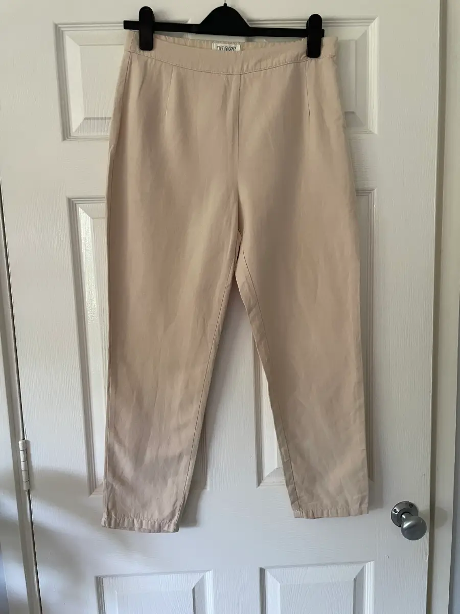 Toast Cream Straight Leg Trousers/Capris, Linen and Cotton Blend, Size 10