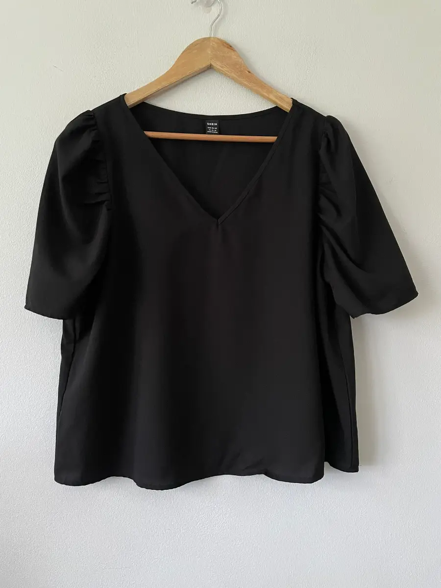 Shein Black Short Puff Sleeve Top, Size XL/ 16
