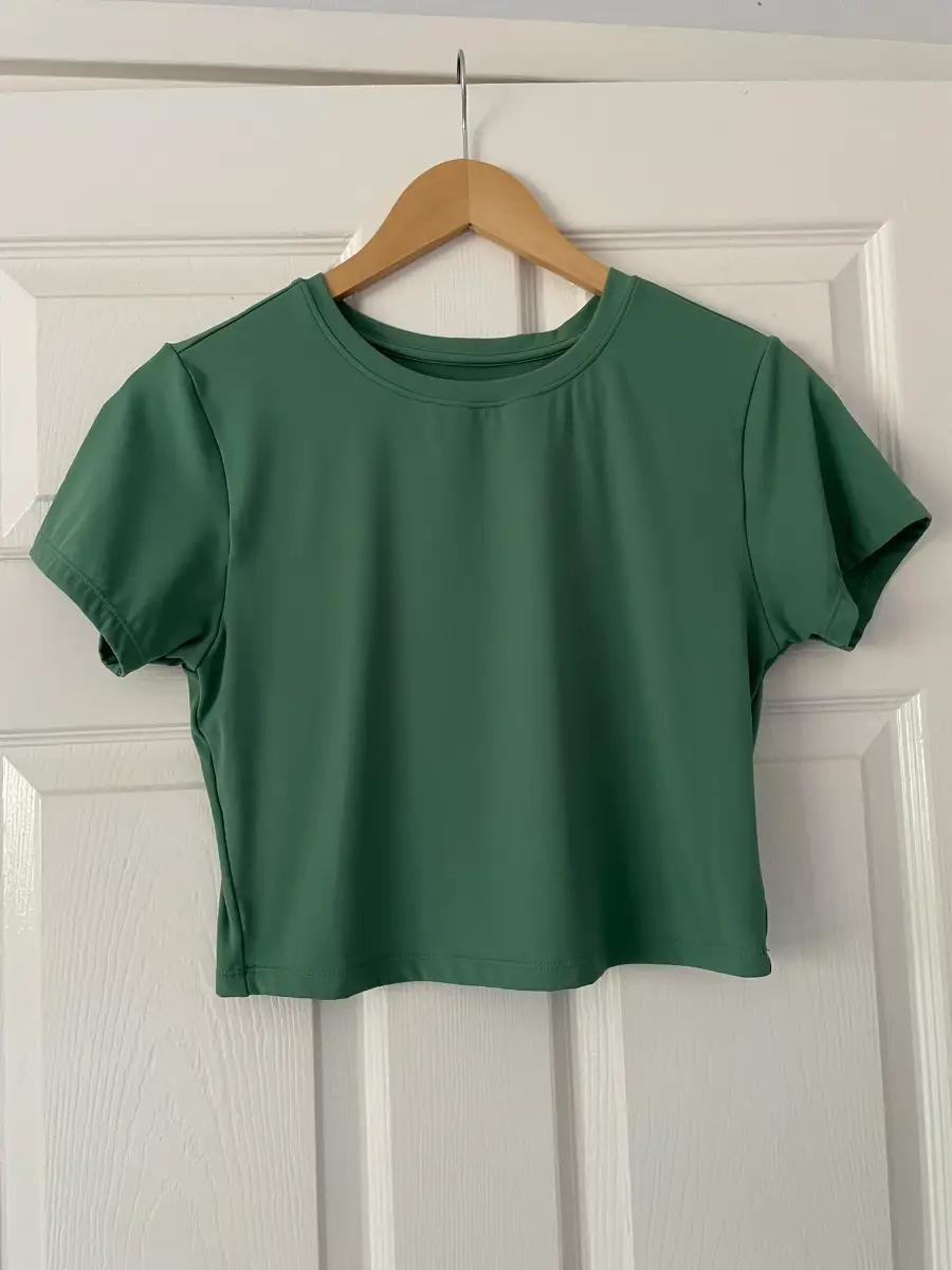 Primark Green Short Sleeve Workout Crop Top, Size M 12-14