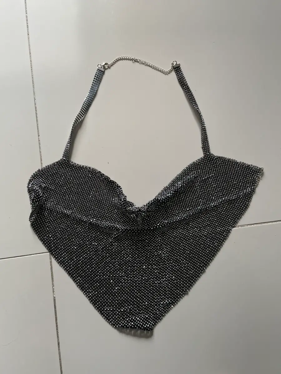 Y2K Silver Diamante Strappy Backless Crop Top/Jewellery Adjustable, Festival
