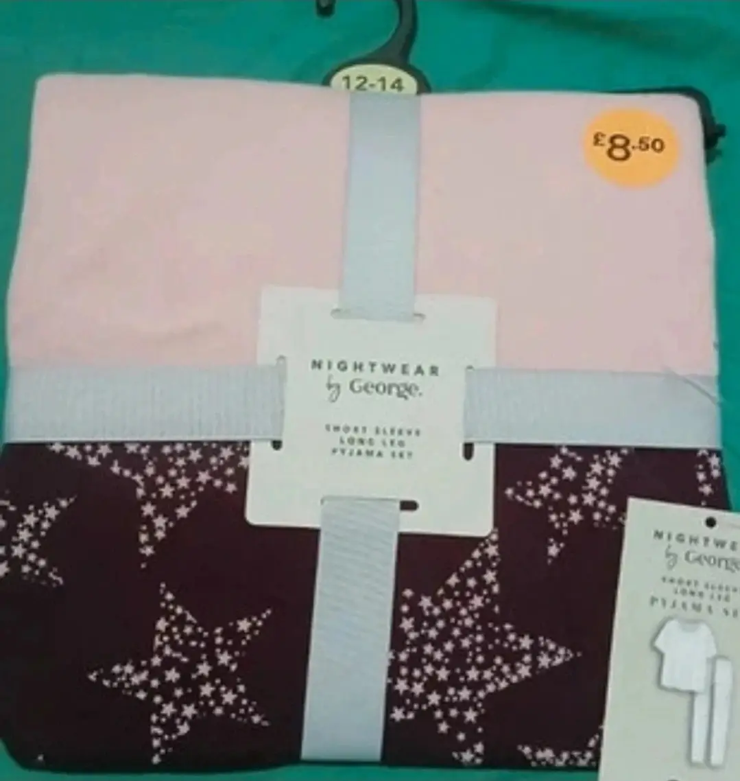 George Pink & Burgundy Star Print Pyjama Set (Size 12-14) – Brand New