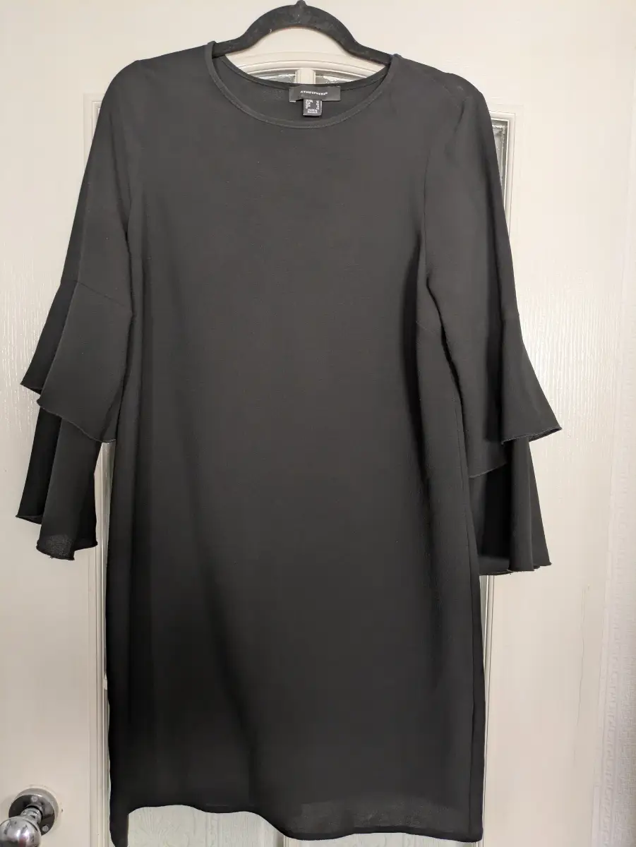 Atmosphere Black Shift Dress Ruffle Bell Sleeves Size UK 12