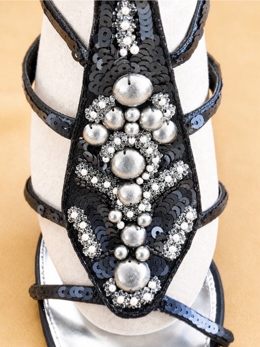 Karen Millen Black Embellished Heeled Sandals UK 4 4" Heel Evening Heels