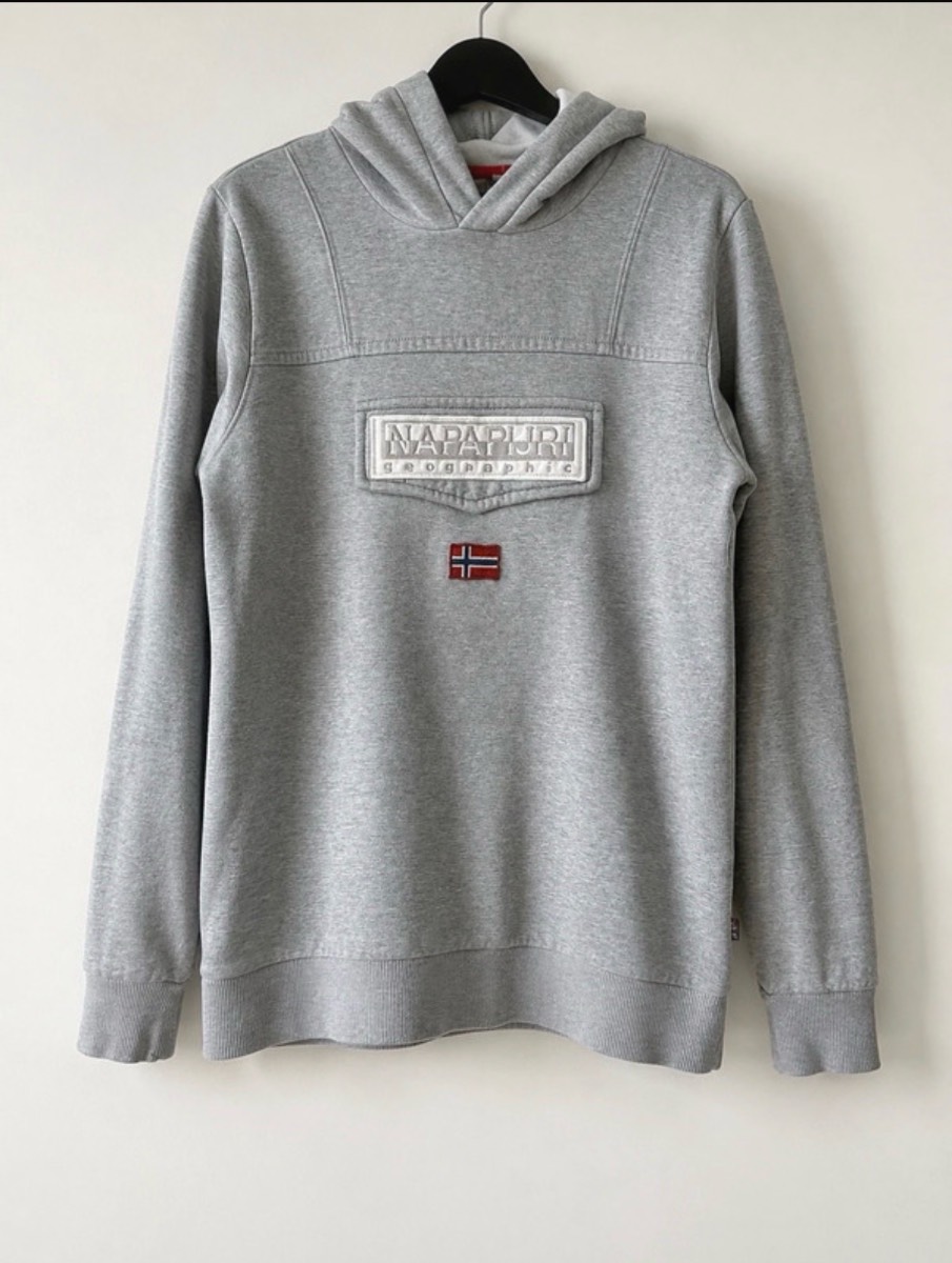 Napapijri Geographic Grey Hoodie Kids Size 162 Age 12-13 Designer Sweatshirt