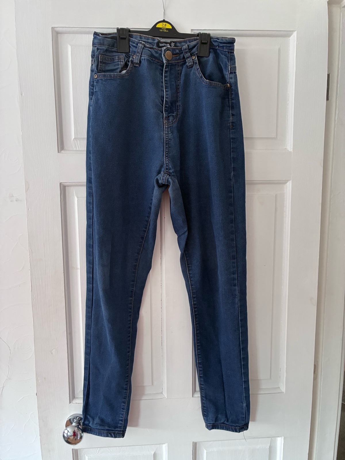 Boohoo High-Waisted Skinny Jeans in Mid-Blue Denim size 10