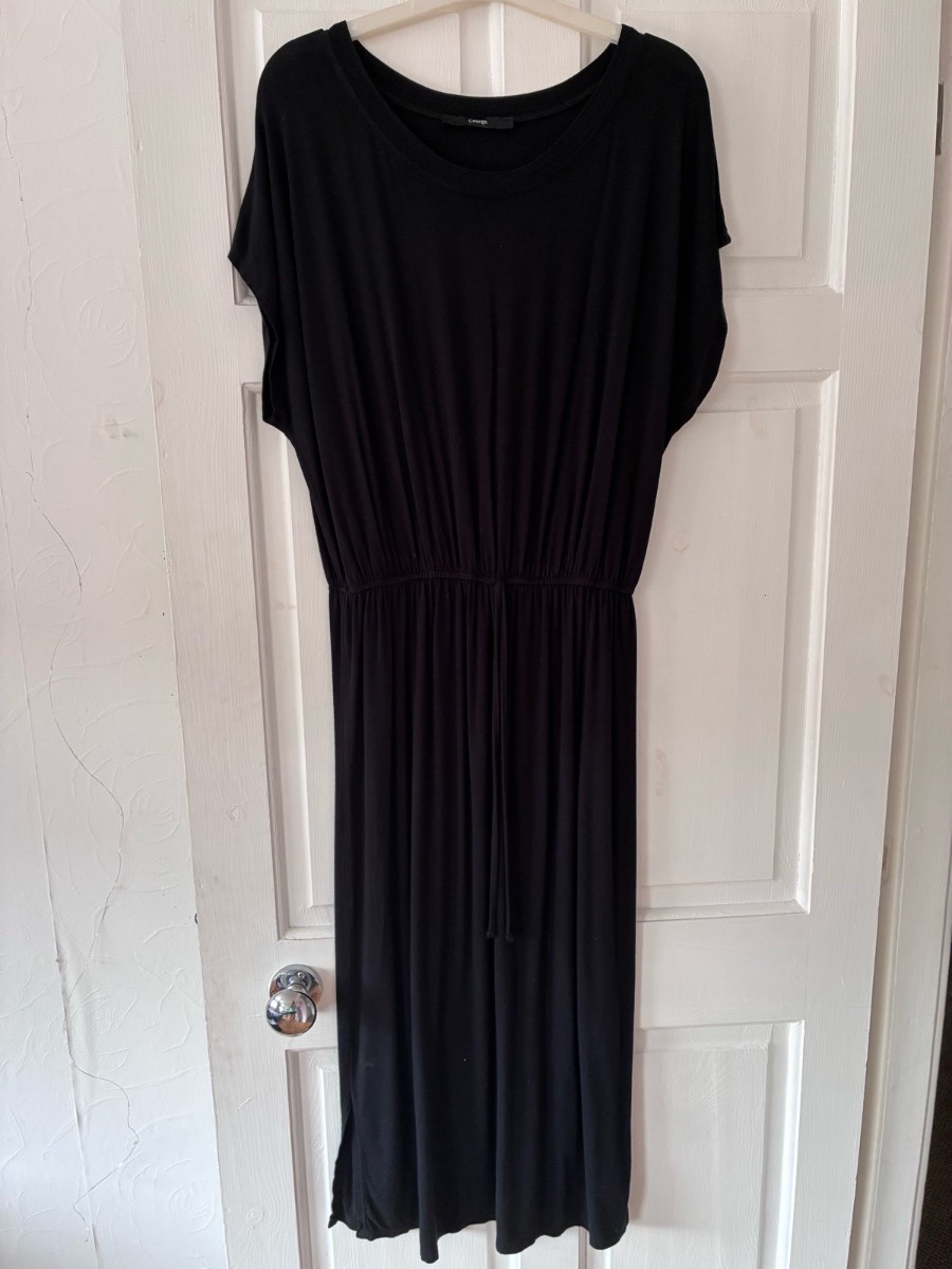 George Black Jersey Maxi Dress with Elasticated Tie Waist Size 12-14