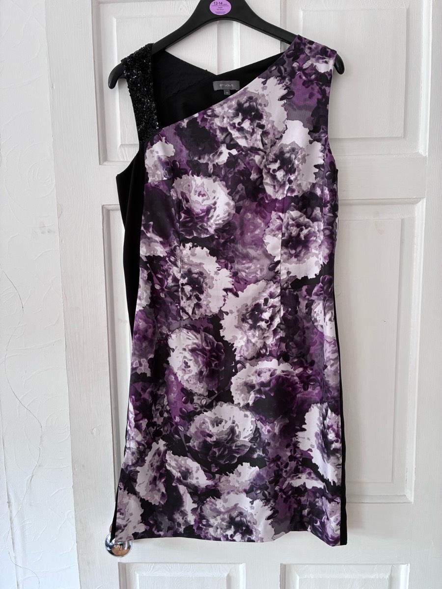 Et vous purple floral & black pencil dress with sequin detail size 12
