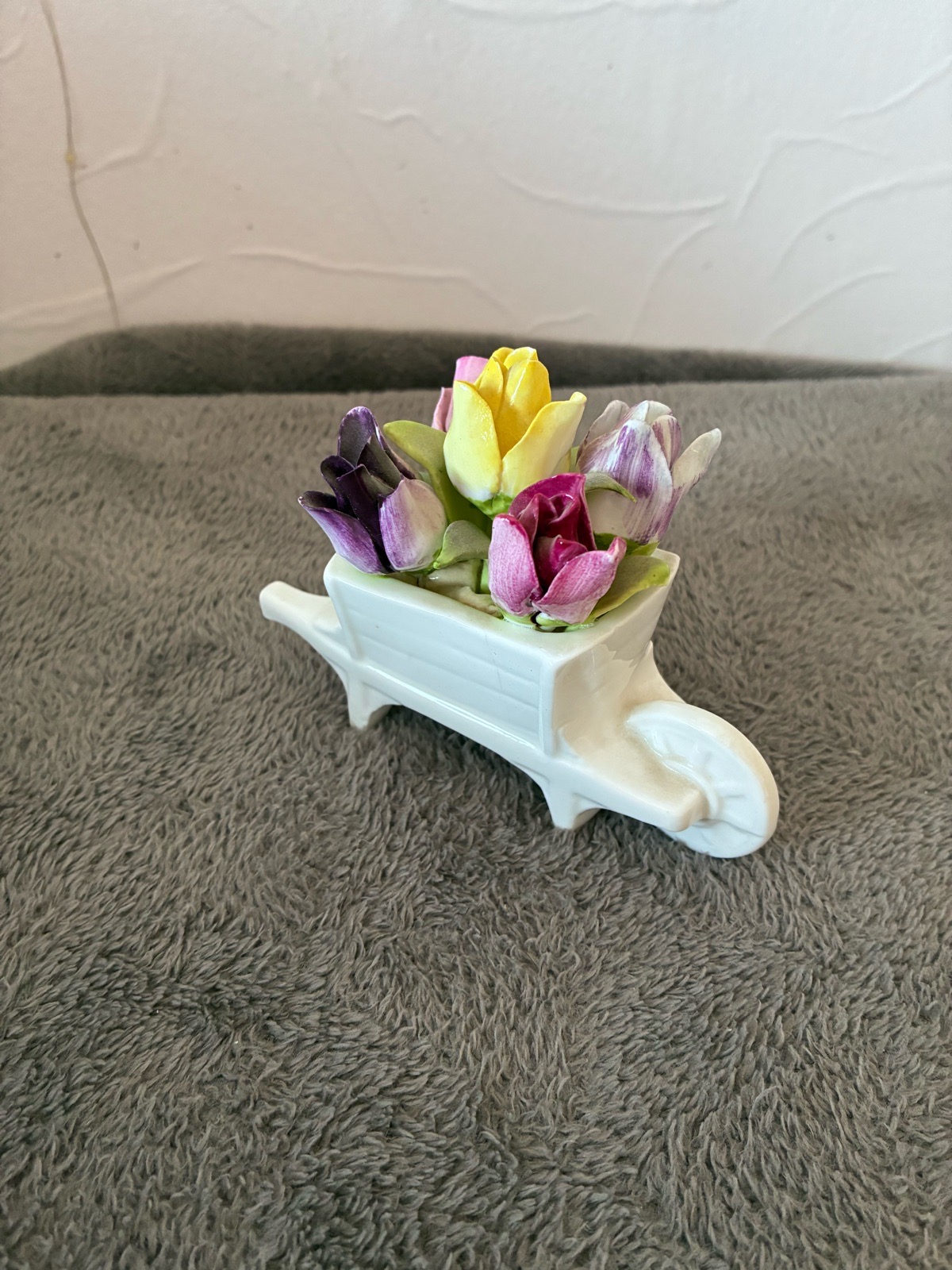 Vintage Coalport Fine Bone China Floral Wheelbarrow Figurine Flower Posy