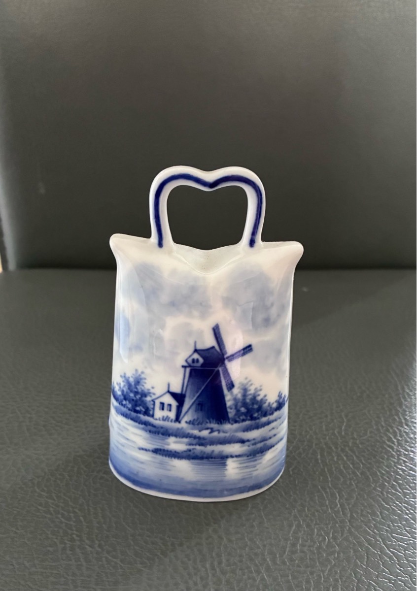 Vintage Delft Blue Windmill Ceramic Ornament