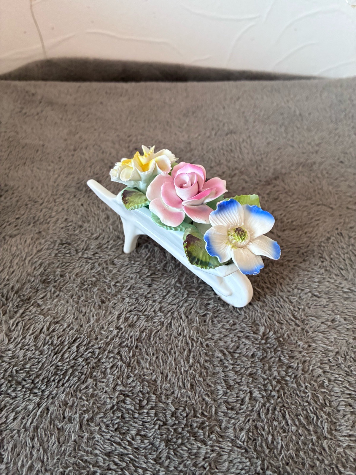 Vintage Royale Stratford Fine Bone China Floral Wheelbarrow Figurine England