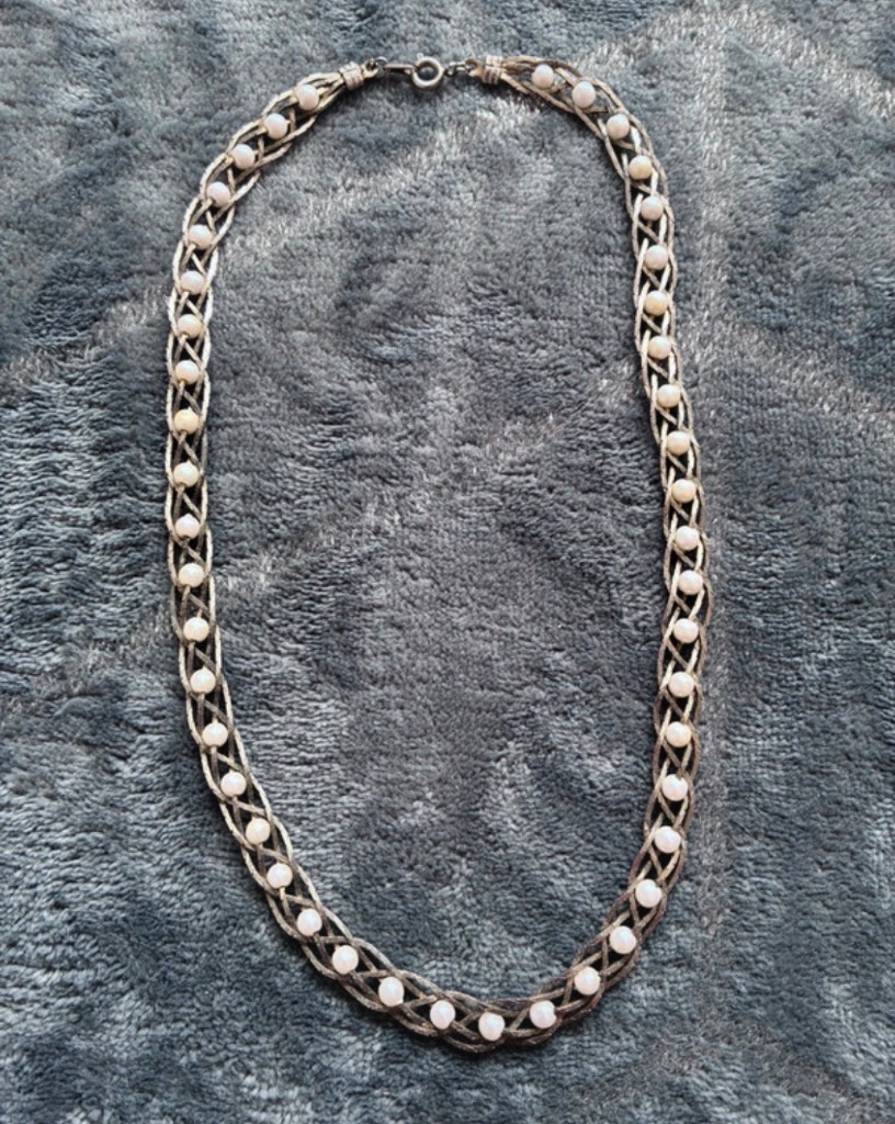 vintage braided silver-tone collar necklace With Faux Pearls