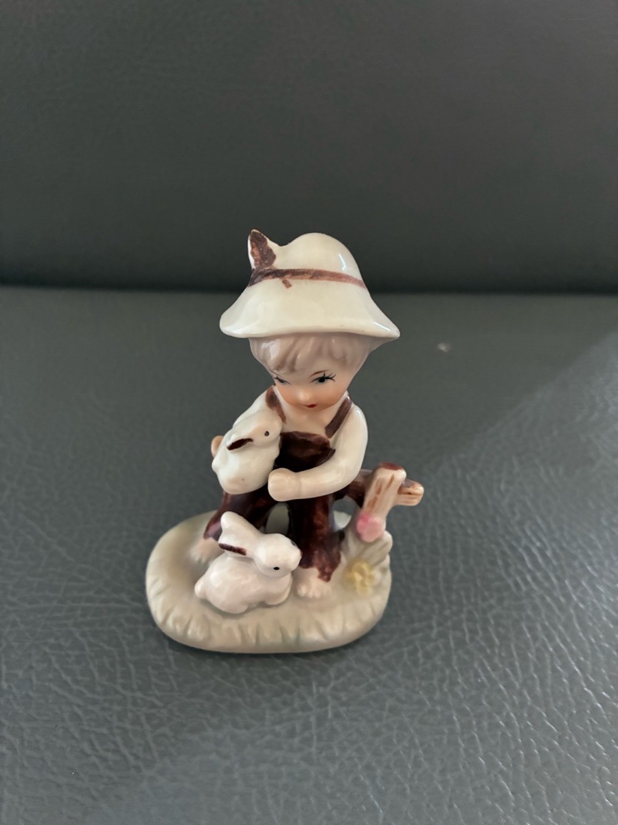 Vintage Ceramic Boy with Rabbits Figurine - Hummel Style