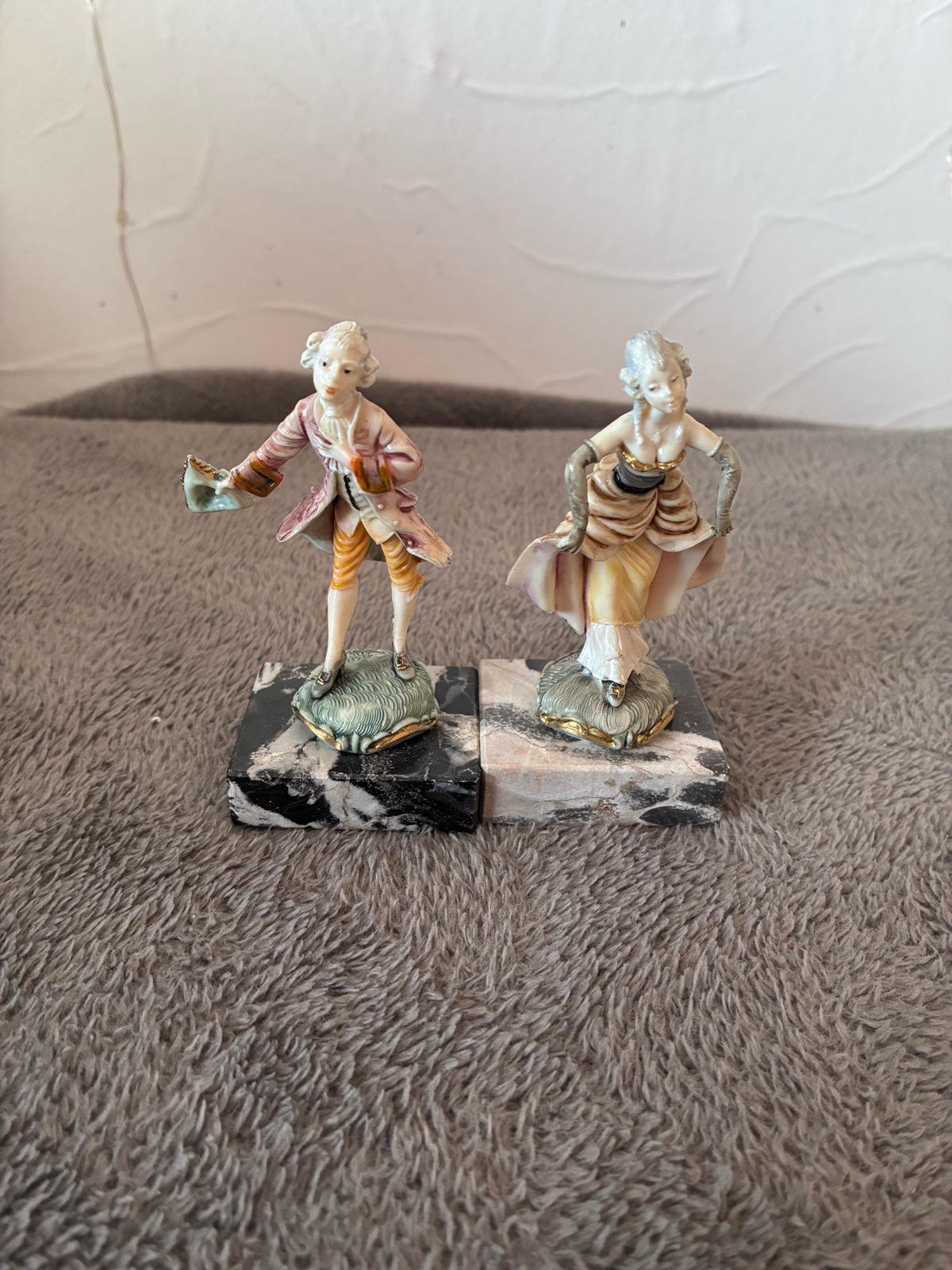 Vintage Fontanini Simonetti Figurine Pair Italian Rococo Couple Marble Base