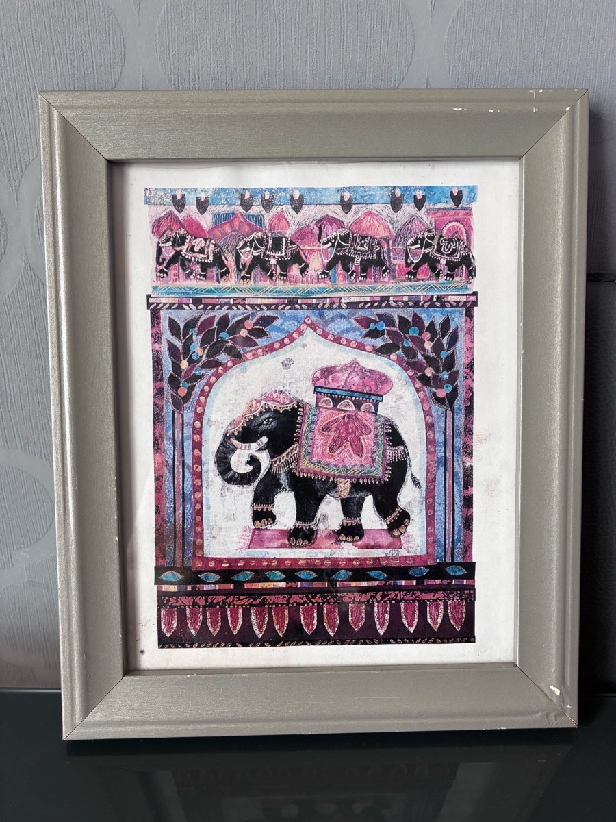 Vintage-Style Indian Elephant Art with Decorative Border