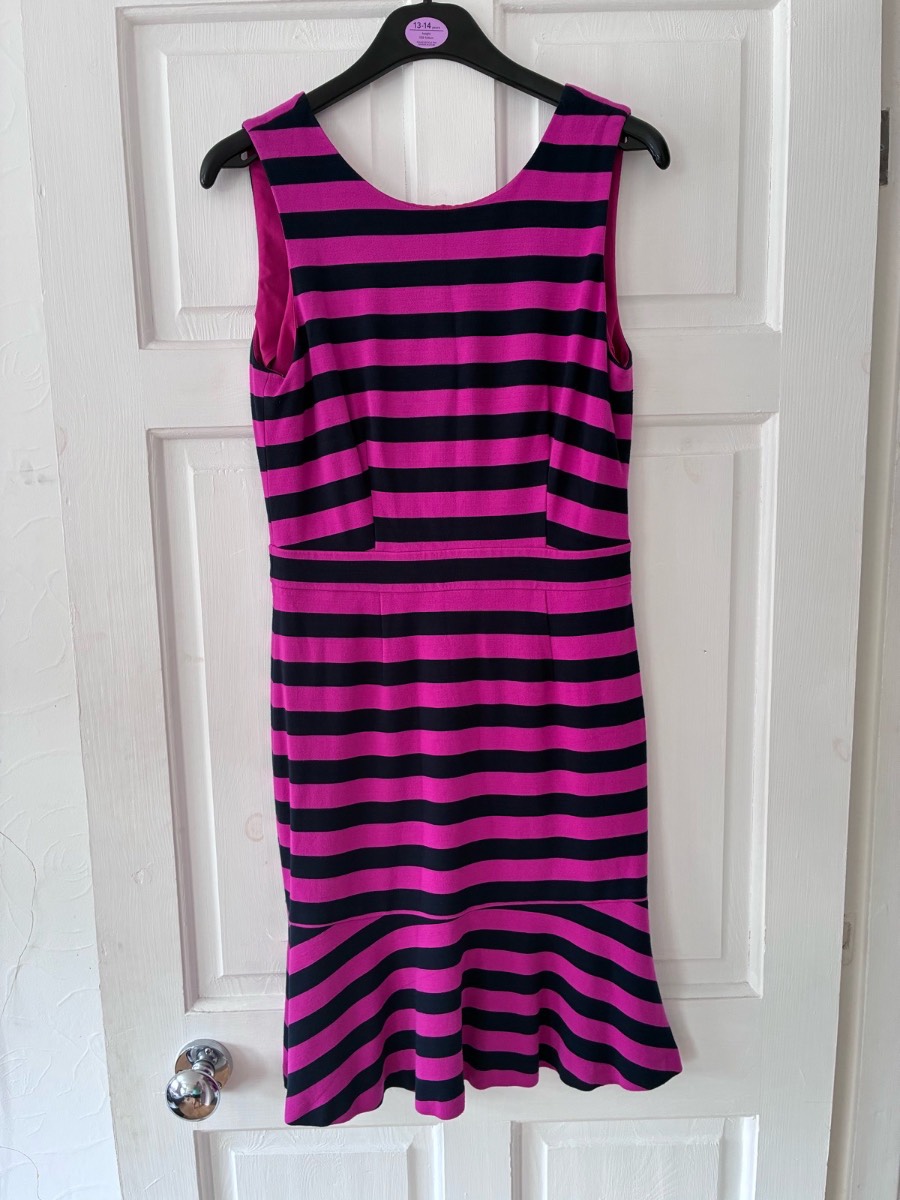 Banana Republic Pink & Black Striped Sleeveless Fit & Flare Dress Flounce Hem 6