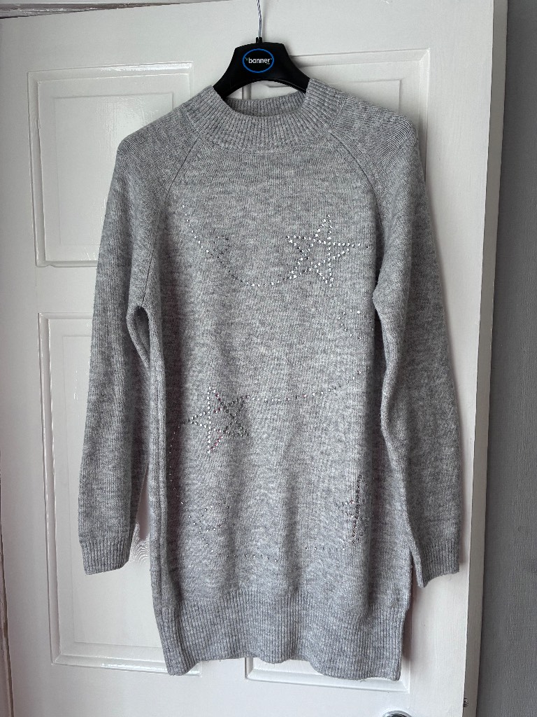 Papaya Women’s Grey Diamanté Jumper Dress Size M