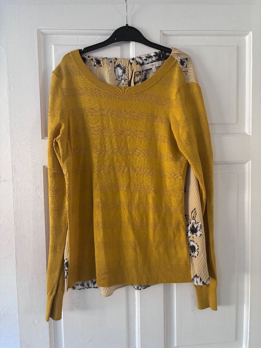NEXT Women's Mustard Yellow Fine Knit Mock Layer Jumper - Size 8