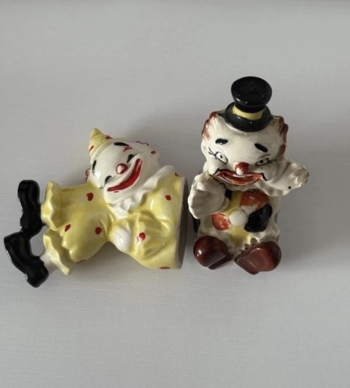 Vintage Ceramic Clown Money Boxes Pair Kitsch Novelty Piggy Banks Set