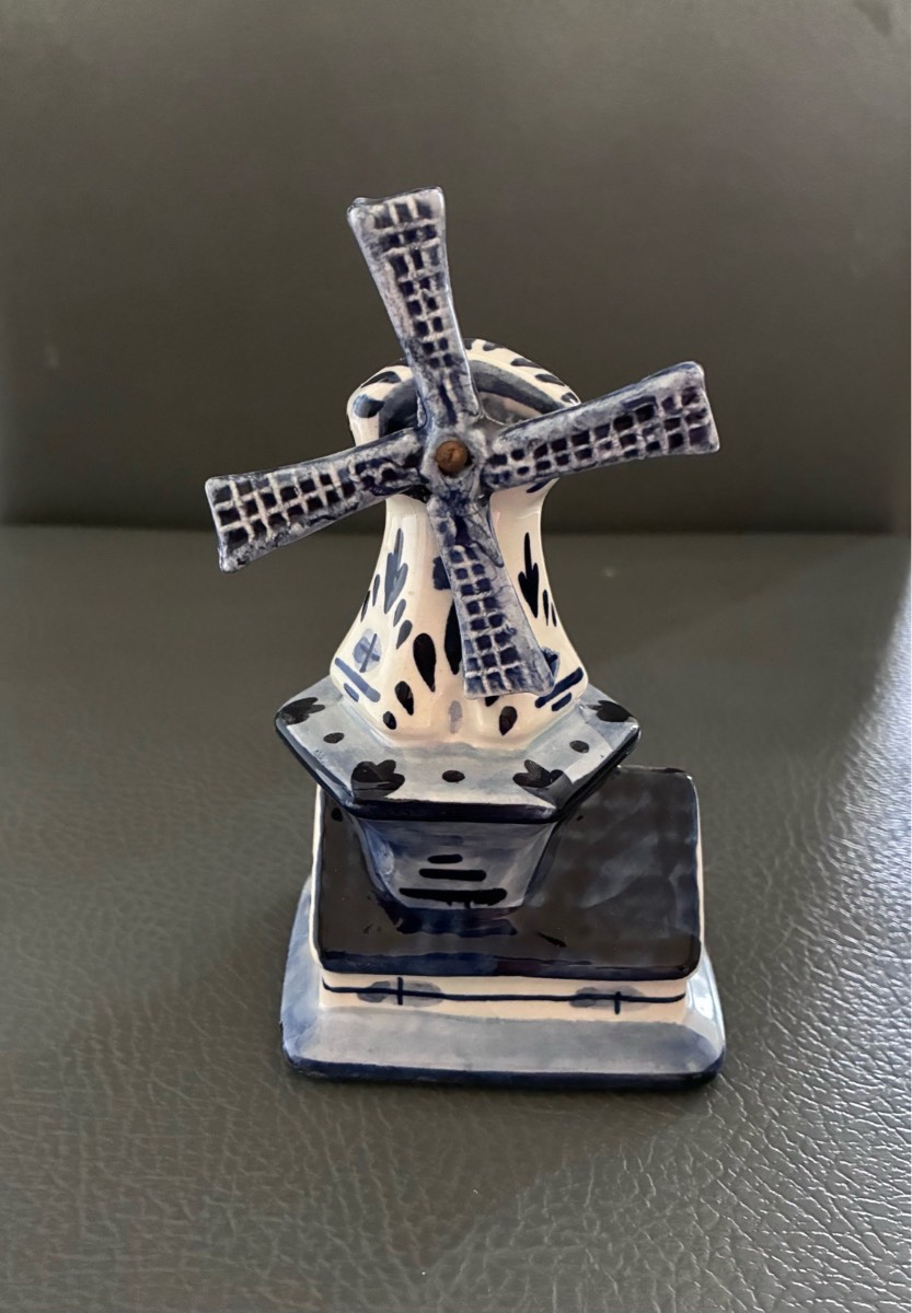 Vintage Delft Blue Ceramic Dutch Windmill Figurine