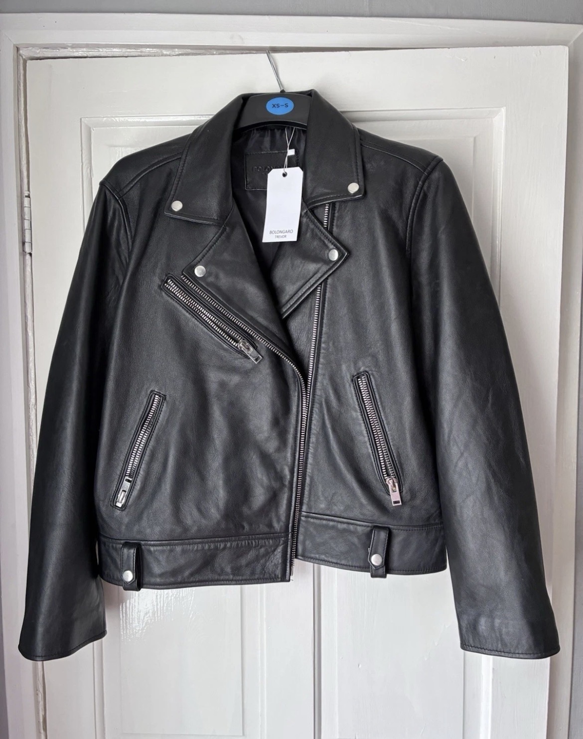 Bolongaro Trevor Black Real Leather Classic Biker Jacket Size L