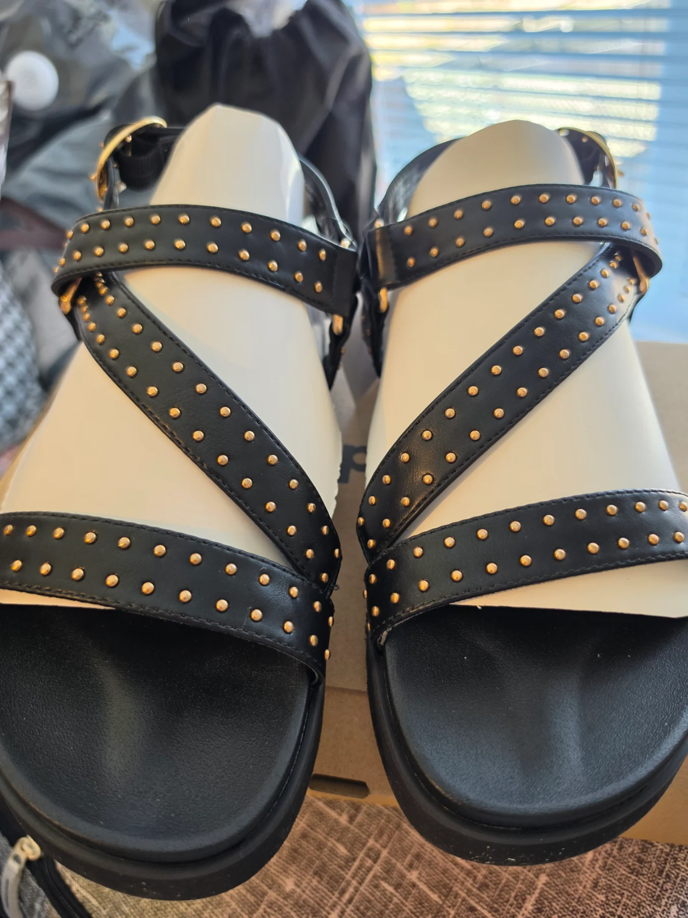 Ladies black studded sandals size 6 wide Brand new
