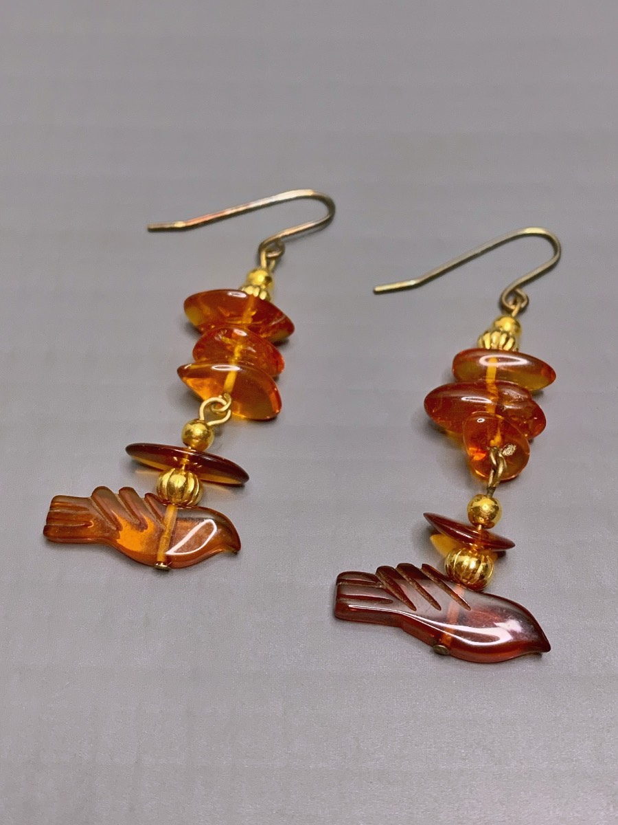 Cute Baltic Amber Birds Vintage Earrings