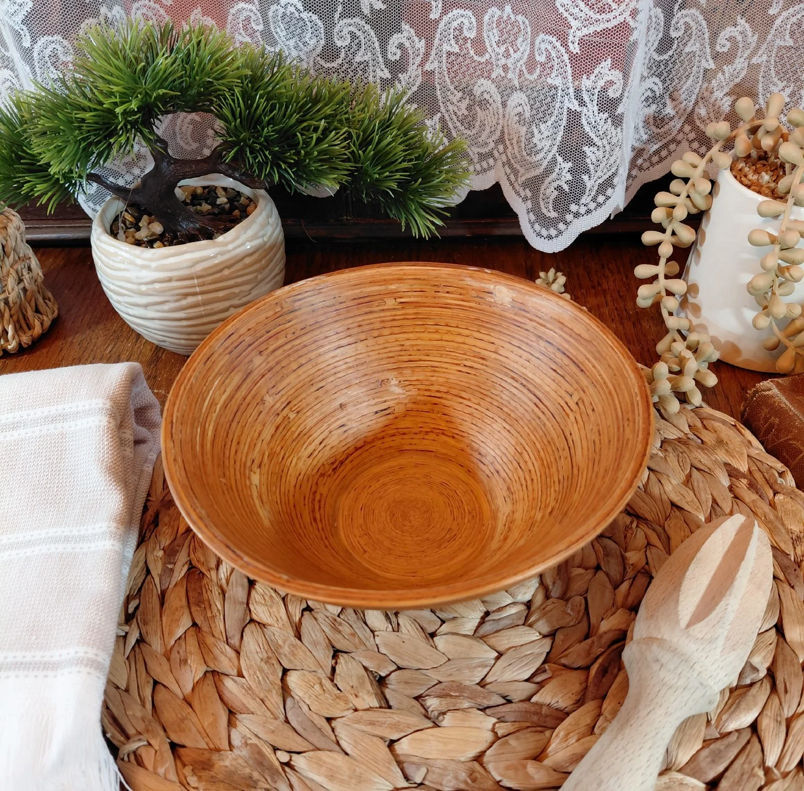T&G Woodware Bristol Rustic Wooden Bowl – 6.5" Vintage Cottagecore Tactile Piece