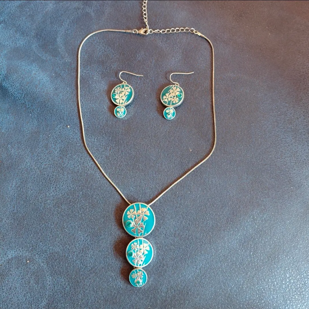 Nature-Inspired Turquoise Floral Enamel Cottagecore Jewellery Set