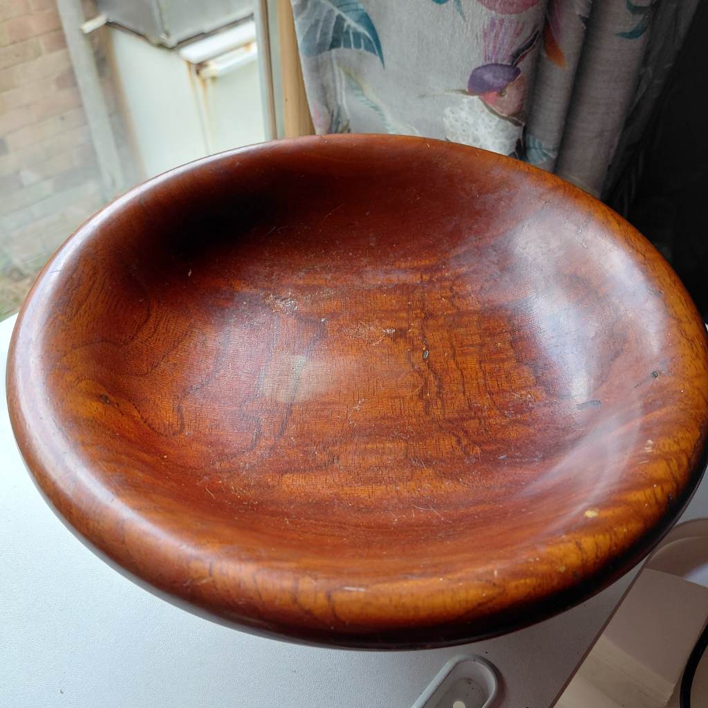 Vintage Signed Hand-Turned Cedar Pedestal Bowl Tazza 1975 Artisan Wood