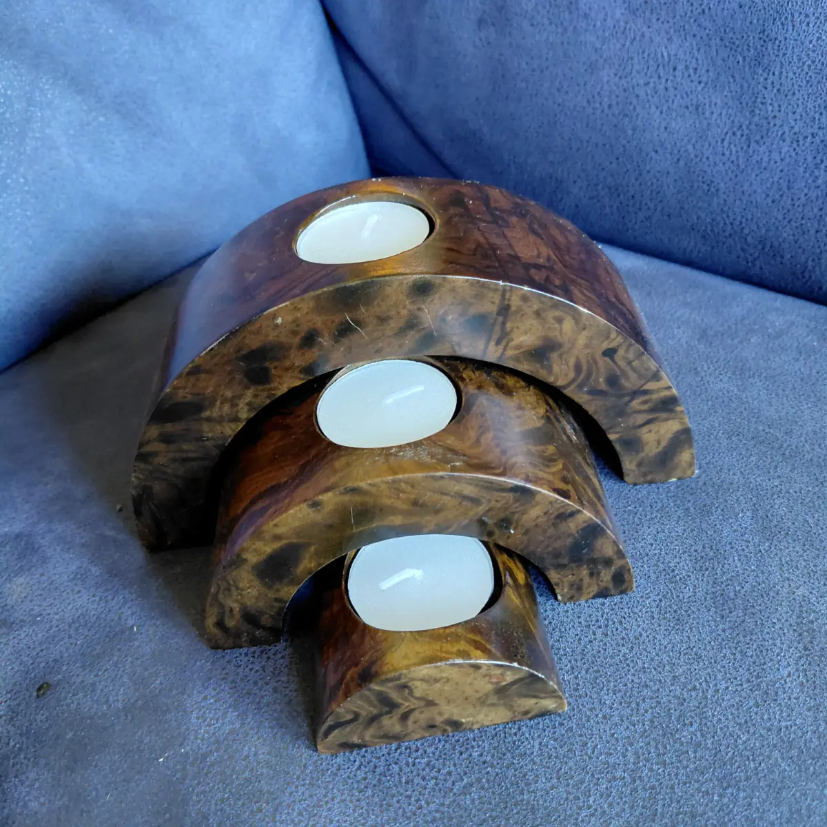 Wooden Effect Tea Light Holder Set – Rustic Home Decor