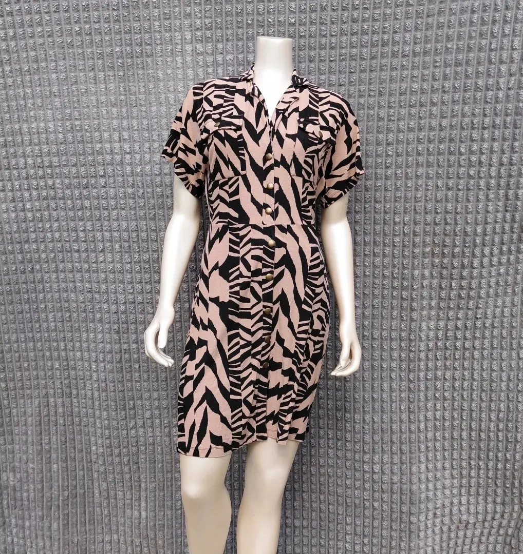 Next Zebra Print Shirt Dress | Size 8 | Viscose Elastane | Bronze Buttons | Pockets