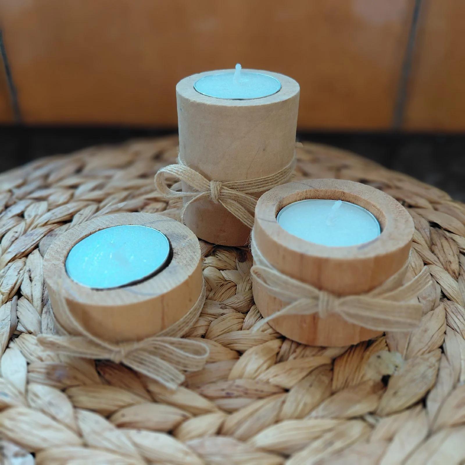 Rustic Wooden Tea Light Holder Set – Cottagecore Decor