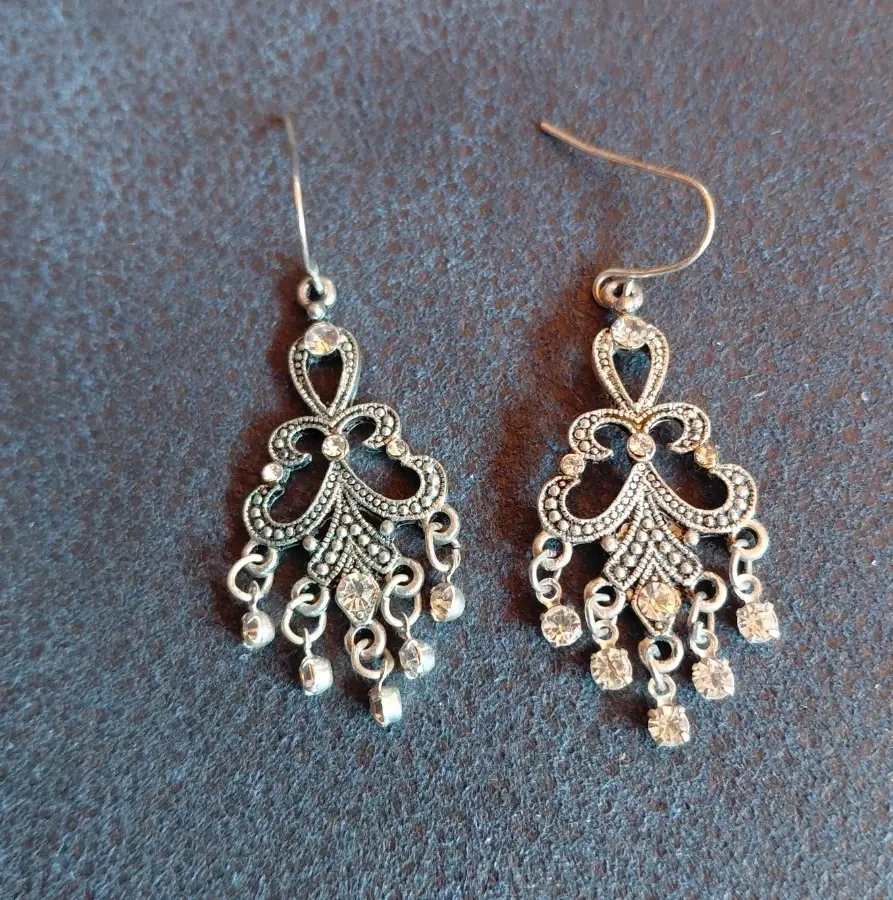 Vintage‑style marcasite filigree drop earrings